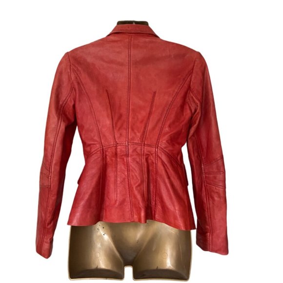 Vintage Red Leather Bomber Jacket | Danier Distressed Women's Motorcycle Jacket - Picture 2 of 10